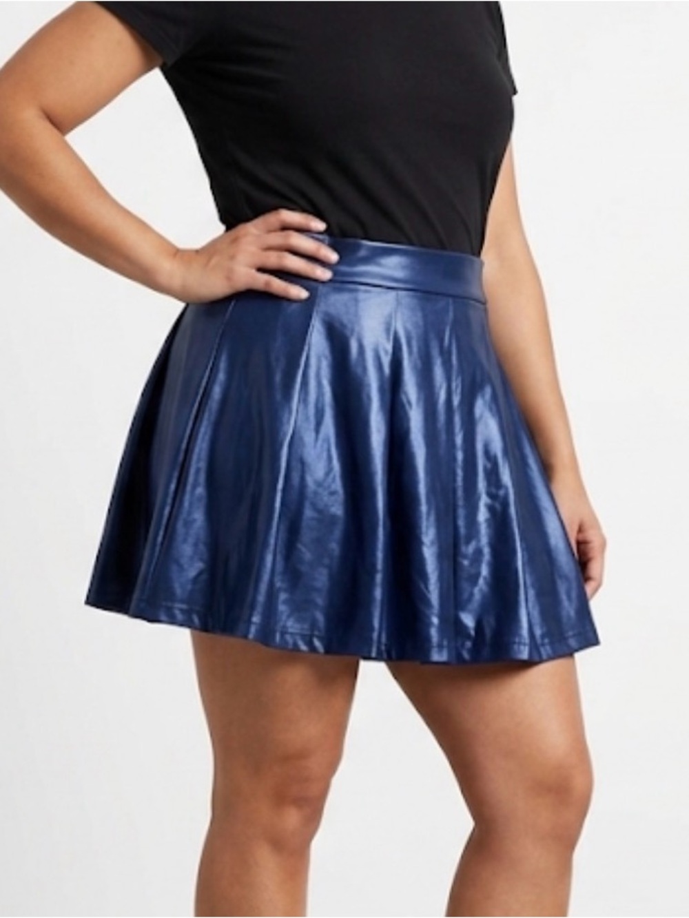 NWT Avidlove Metallic Blue Pleated Mini Skirt XL Wet Look Rave Cyber Y2K Cosplay